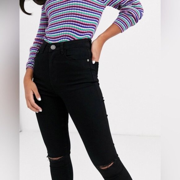 Asos Glamorous Ripped Knee Skinny Jeans Distressed Grey High Rise Waist Small - Picture 7 of 12